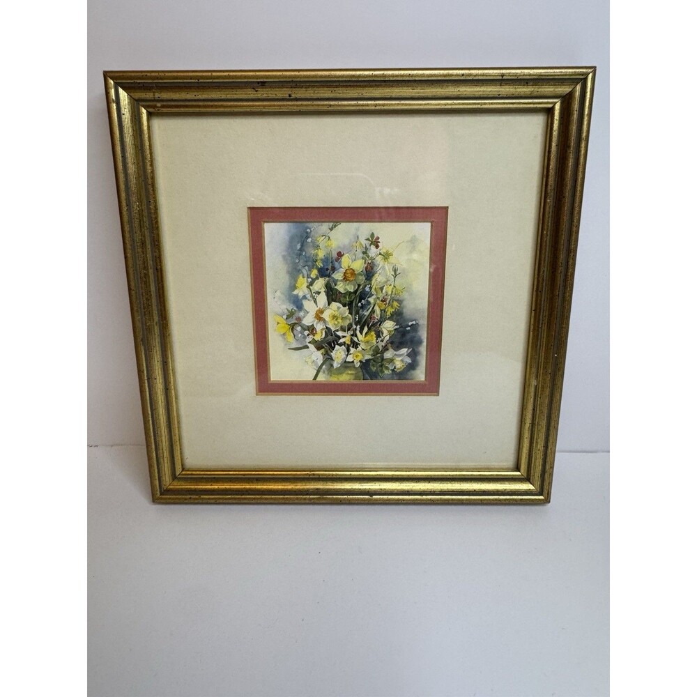 JoAnn Jacks Cataldo Vntg Floral Framed Print Daffodils Watercolor Art 8x8 AL